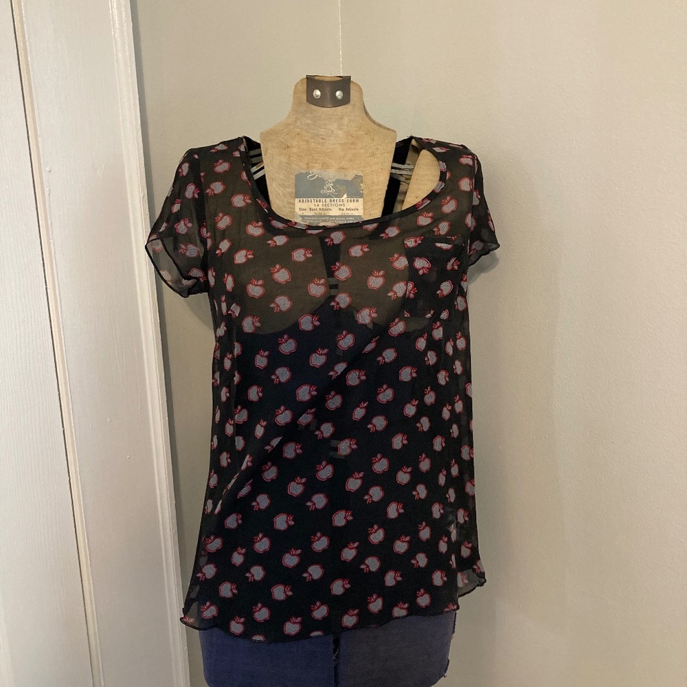 Speechless red black apple design 2 layer casual shirt